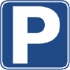 Blue and white parking sign.