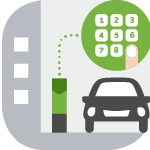 Cartoon representation of a parked car with a mobile phone keypad.