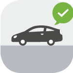 Cartoon representation of a car with a tick above it.