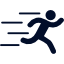 Cartoon image of a running man with lines behind.
